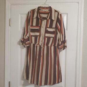Striped Brown and Cream Shirt Dress